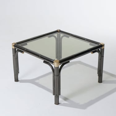 TABLE BASSE BAMBOU EN MÉTAL ET VERRE, 1980s