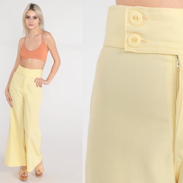 Yellow Bell Bottoms 70s Flare Pants Hippie Bellbottom High Waisted Sailor Pants Bohemian Trousers High Rise Vintage 1970s Extra Small xs 