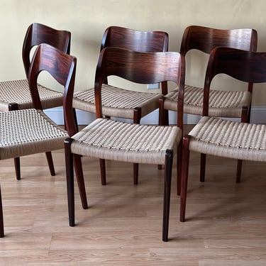 SIX Moller Model #71 Dining Side Chairs, Rosewood, new Danish Paper Cord natural 