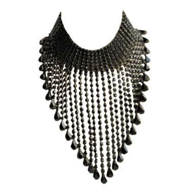 Dazzling 80s Jet Black Crystal Bib Necklace