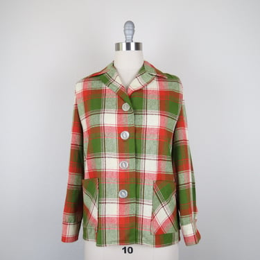 Vintage 1950s wool plaid 49er jacket, shacket, shirt, blouse, Pendleton style, fall colors, size medium, large 