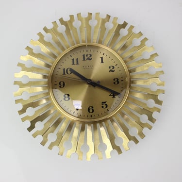 Midcentury Wall Clock Weimar, Germany 1980s / Vintage Clock / Gold Colour / 