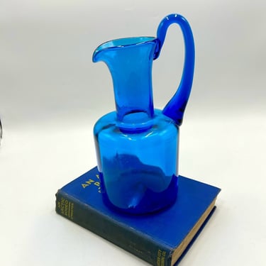 Vintage Blenko Glass Blue Pitcher, Made in 1968, #5511?, Hand Blown, Art Collectible Glassware 