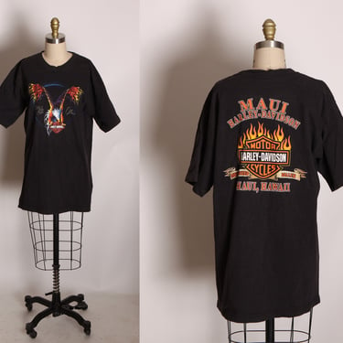 2001 Y2K Black Harley Davidson Eagle Maui Hawaii Short Sleeve Biker T-Shirt by Harley Davidson -L 
