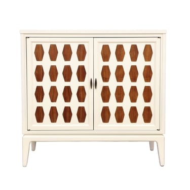 Mid-Century Cabinet White Lacquer, Walnut and Brass 