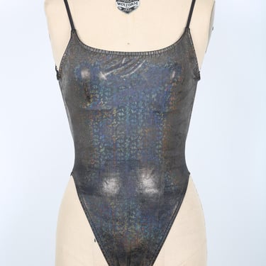 Silver Multi Color Holographic One Piece Swimsuit Bodysuit, perfect for Festival Rave Hip Hop Concert Pool Party Rally 