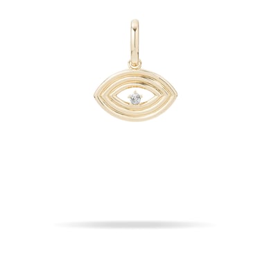 Groovy Large Diamond Evil Eye Charm - 14K Yellow Gold