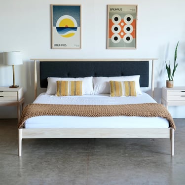 Upholstered Headboard Bed | Made To Order Solid Wood Platform Bed | Mid Century Modern Storage Bed | Walnut Bedframe | Maple Bed | Bed No. 3 