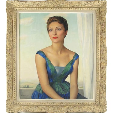 Parisian Socialite Woman Oil on Canvas Painting by Maurice Ehlinger