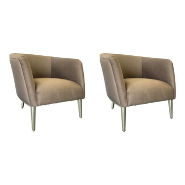 Caracole Modern Gray Velvet La Scala Lounge Chairs Pair