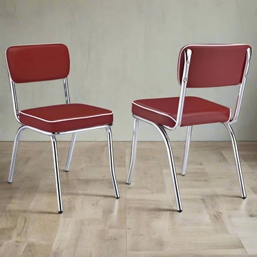 Pair Coaster Retro Red Open Back Faux Leather Dining Chairs FFE258-192