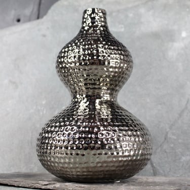 Silver Porcelain Hammered Ceramic Vase |  Mod Glam Golf Ball Texture Vase | Sliver Decor | FREE SHIPPING 