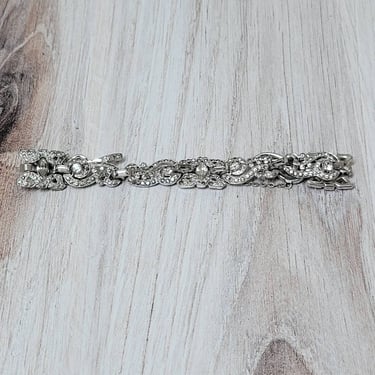 Vintage Diamante Victorian Style Linked Bracelet - Unsigned 