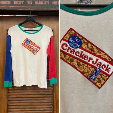 Vintage 1960’s “Elaine Post” Glam Cracker Jack Pop Art Durene Jersey Shirt, 60’s Long Sleeve Tee Shirt, Vintage Clothing 