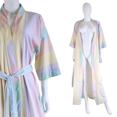1960s/70s Rainbow Stripe Cotton Robe - 1960s Rainbow Robe - Vintage Dressing Robe - Vintage Rainbow Dressing Robe  | Size Medium / Large 