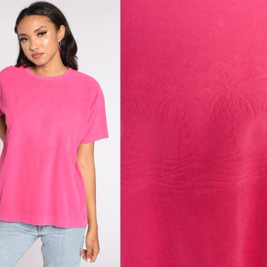 Pink Terry Cloth Shirt 90s Palm Tree Shirt Terrycloth Top Retro Tee Top Vintage 1990s Medium 