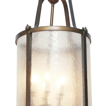 1920s Traditional Seeded Glass & Bronze Ceiling Lantern