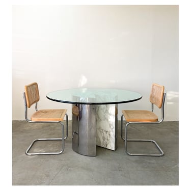 Vintage Pace Collection Pac-Man Chrome Marble and Glass Round Dining Table Postmodern MCM 70s 80s Retro Minimalist 