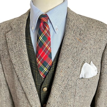 Vintage 1950s HERRINGBONE TWEED 100% Wool Sport Coat ~ 42 R ~ jacket / blazer ~ Preppy / Ivy Style /Trad ~ 