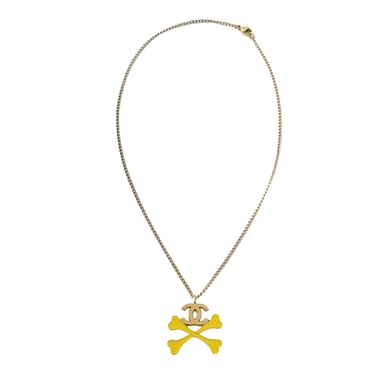 Chanel Gold + Yellow Cross Bones Logo Necklace