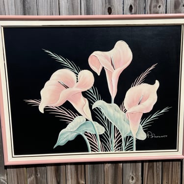 Vintage Calla Lily oil painting by Pinault 