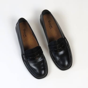 Vintage women's penny loafers size 8 black leather Bass Weejuns Katherine II 