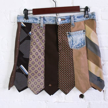 1990s Brown Silk Tie Skirt | 90s Mens Tie Skirt | En-Geddy Jeans | Medium 