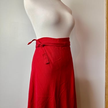 Vintage Wrap skirt~1970’s  Red cotton long A-line Hippie skirt~ pop of color Open size Sm/ M/Lg 