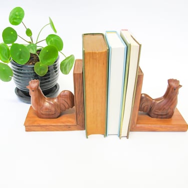 NEW -  Vintage Solid Wood Hen Bookends 