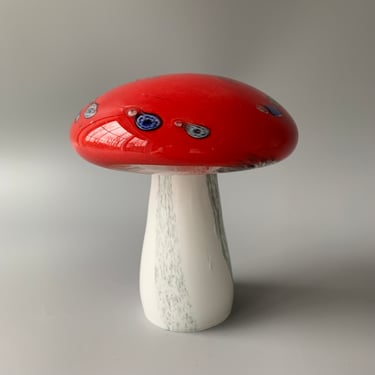 Vintage Murano-style Red and White Handblown Glass Mushroom 