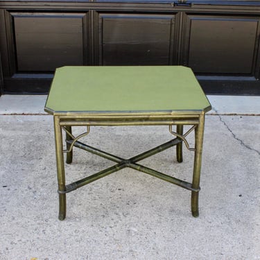 Vintage Mid Century Jade Green Bamboo Chinoiserie Fretwork Side Table 