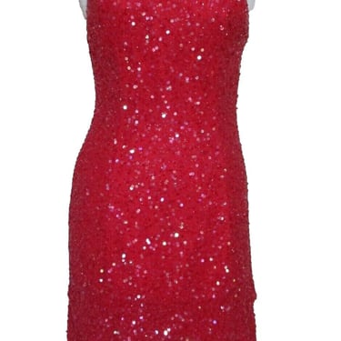 Sexy Red Dress, Sequin Dress, Vintage Scala, Cocktail Dress, Silk, Small Women, Beaded Slip Dress, Handkerchief Hem 