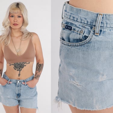 Y2K Jean Shorts Mid Rise Blue Denim Cutoff Shorts Retro Cut Offs Frayed Shorts Retro Summer Jean Short Shorts Festival Vintage 00s Medium 9 