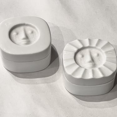 Wolf Karnagel Design set of Ceramic Sun/Moon face boxes with lids
