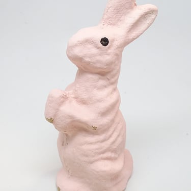 Vintage 1950's 6 Inch Pulp Paper Mache Easter Bunny Rabbit Candy Container, Antique Holiday Decor 