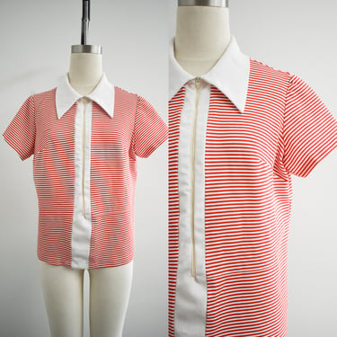 1970s Red and White Striped Knit Shirt 