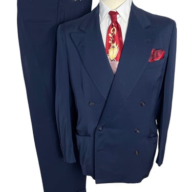 Vintage 1940s/1950s EAGLE CLOTHES Double-Breasted Wool Gabardine 2pc Suit ~ 40 Regular to Long ~ jacket / drop loop pants ~ Talon Zipper ~ 