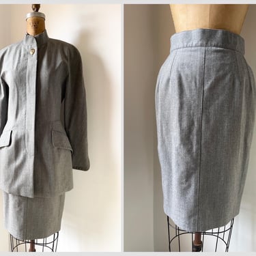 Vintage ‘80s Escada suit, designer skirt & blazer | gray wool, Germany, designer quality, XS/S 