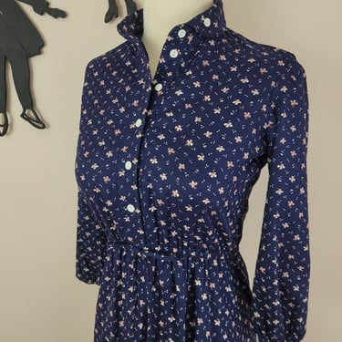 Vintage 1970's Cotton Dress / 70s Ruffle Prairie Day Dress XS/S 