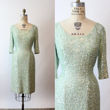 1960s GENE SHELLY  mint beaded knit dress small medium | new winter 