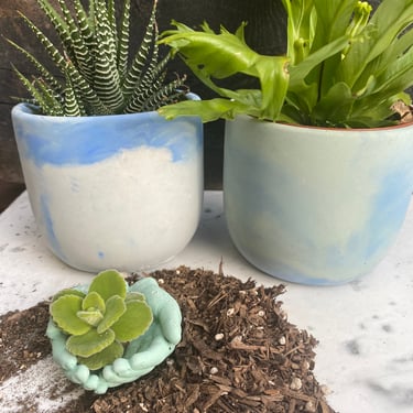 Set of Two Marbled Round Concrete Pots 