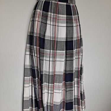 Vintage 1970's Madras Plaid Rayon Koret Pleated High Waist Midi Skirt XS/S 26