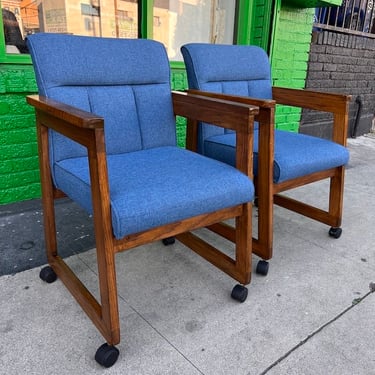 Dinner Dual | Pair of Vintage Arm Chairs on Wheels