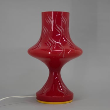 All Glass Red Table Lamp by Valasske Mezirici, 1970's / Vintage Table Lamp / Red Colour 