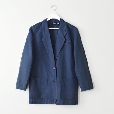 vintage linen cotton jacket, 90s navy blue blazer, size m 