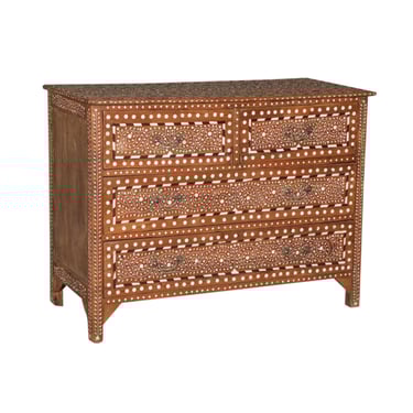 Bone Inlaid Teak Chest Of Drawers - Ca 1920 Bone Inlaid Teak Chest Of Drawers - Ca 1920
