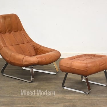 Percival Lafer Leather Earth Lounge Chair and Ottoman 