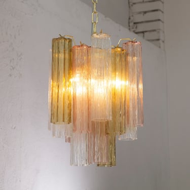 Suspension lamp Made in Italy Tronchi in stained Murano glass of vintage design, ceiling chandelier 36 cm diameter 