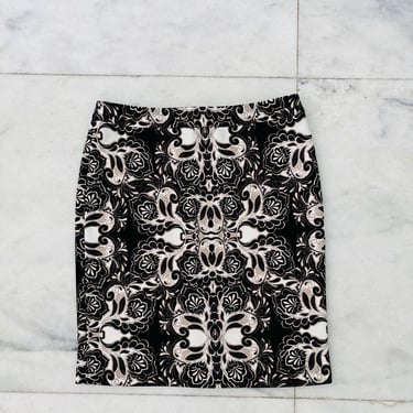 Vintage Nue Options Skirt Pencil Straight Knit Paisley Black Tan Womens 8P 