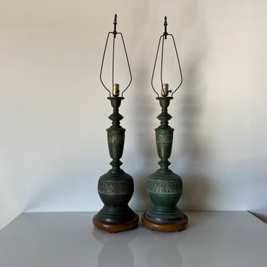 James Mont Style Brass Chinoiserie Table Lamps - a Pair 